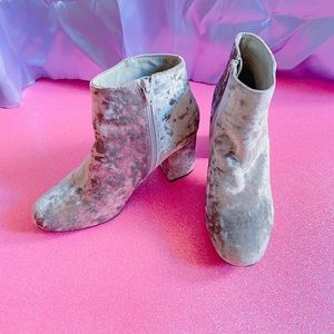 DIBA velvet chunky heel silver velvet booties 8.5